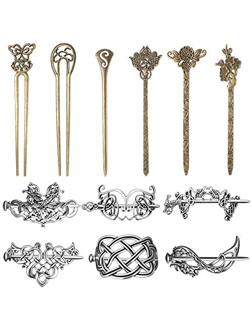 Yingzhao 12 Pieces Celtic Hair Slide Hairpin Chinese Women Hair Chopsticks Hair Sticks Vintage Bronze Hair Chopsticks Antique Bronze Decorative Hair Pin Hair Accessories 