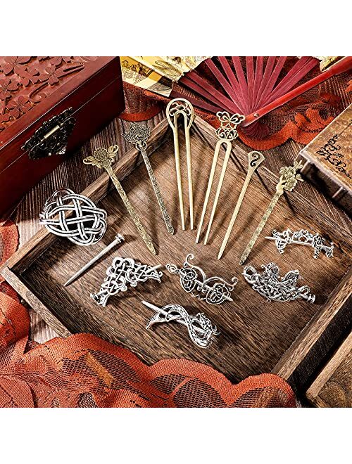 Yingzhao 12 Pieces Celtic Hair Slide Hairpin Chinese Women Hair Chopsticks Hair Sticks Vintage Bronze Hair Chopsticks Antique Bronze Decorative Hair Pin Hair Accessories 