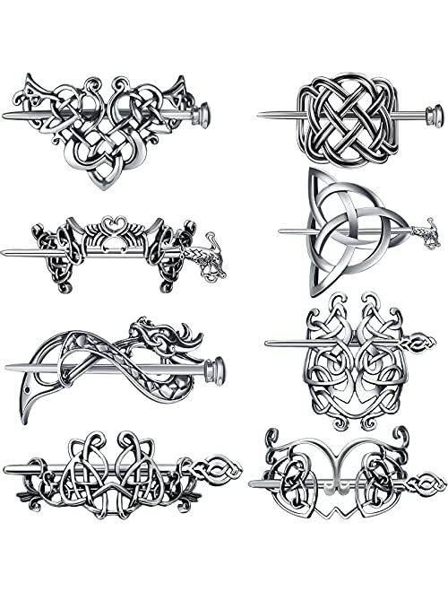 8 Pieces Viking Celtic Hair Clips Celtic Knot Hair Stick Hairpin Retro Silver Hair Clips Vintage Metal Hair Barrette Viking Jewelry Hair Clip Minimalist Hair Accessories 