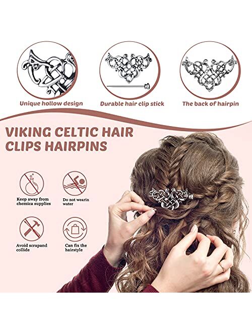 8 Pieces Viking Celtic Hair Clips Celtic Knot Hair Stick Hairpin Retro Silver Hair Clips Vintage Metal Hair Barrette Viking Jewelry Hair Clip Minimalist Hair Accessories 