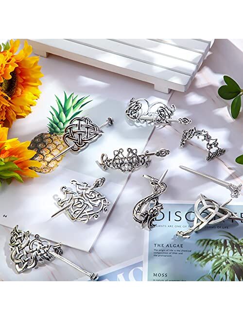 8 Pieces Viking Celtic Hair Clips Celtic Knot Hair Stick Hairpin Retro Silver Hair Clips Vintage Metal Hair Barrette Viking Jewelry Hair Clip Minimalist Hair Accessories 