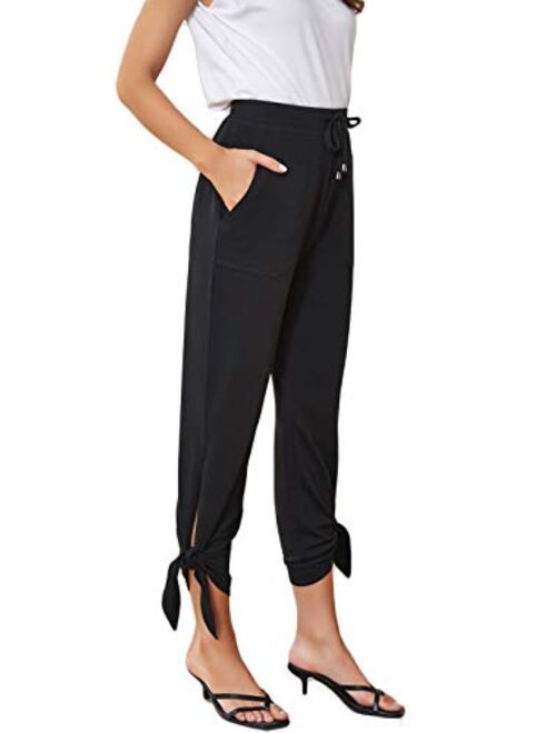 GRACE KARIN Women's Straight Leg Casaul Cropped Pants Drawstring Trousers with Pockets