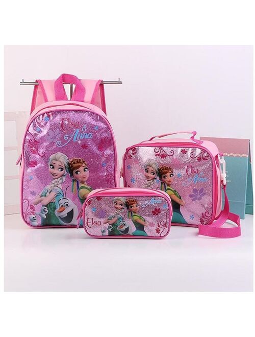 3pcs princess Disney children backpack lunch Elsa bag pencil cartoon case Frozen handbag girl boy gift bag for school student