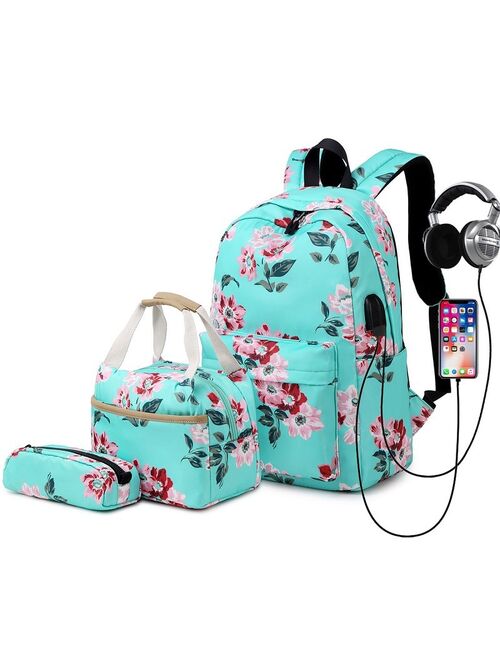 2021 New School Backpack Set Waterproof Nylon Teen Girls Bookbags 15 inches Laptop Backpack Kids Lunch Tote Bag Clutch Purse