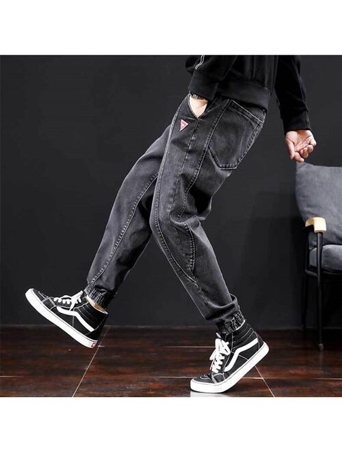 WWKK Mens Japanese Fashions Harem Black gray Jeans Pants 2020 Vintage Straight Pants Harajuku Jeans Baggy High Quality Denim