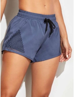 Hollow Out Drawstring Waist Sports Shorts