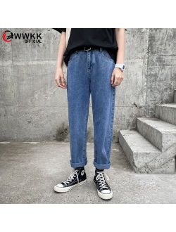 WWKK Man Jeans High Waist Clothes Wide Leg Denim Clothing Blue Streetwear Vintage Quality 2020 Fashion Harajuku Straight Pants