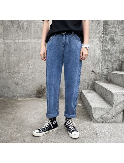 WWKK Man Jeans High Waist Clothes Wide Leg Denim Clothing Blue Streetwear Vintage Quality 2020 Fashion Harajuku Straight Pants