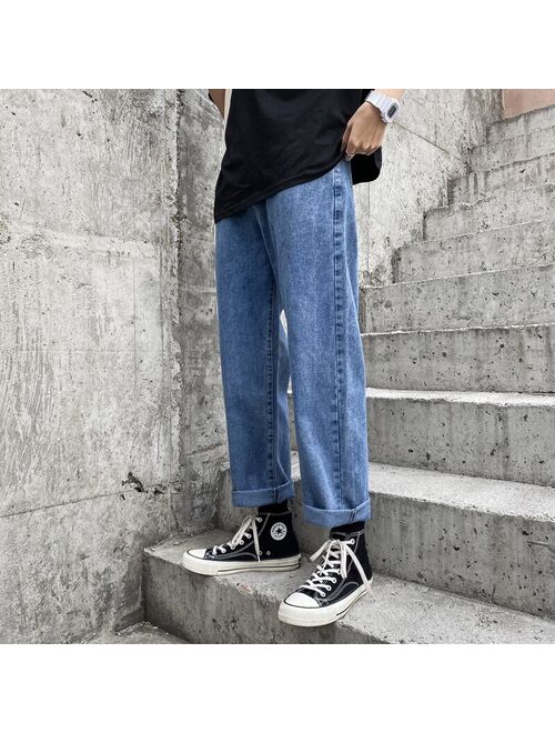 WWKK Man Jeans High Waist Clothes Wide Leg Denim Clothing Blue Streetwear Vintage Quality 2020 Fashion Harajuku Straight Pants