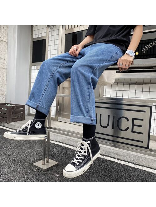 WWKK Man Jeans High Waist Clothes Wide Leg Denim Clothing Blue Streetwear Vintage Quality 2020 Fashion Harajuku Straight Pants