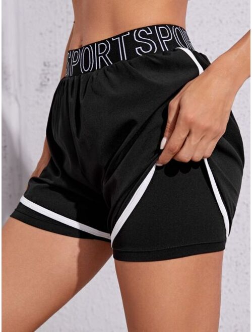 Shein 2 In 1 Letter Graphic Contrast Trim Sports Shorts