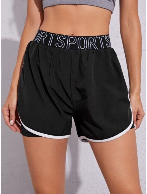 Shein 2 In 1 Letter Graphic Contrast Trim Sports Shorts