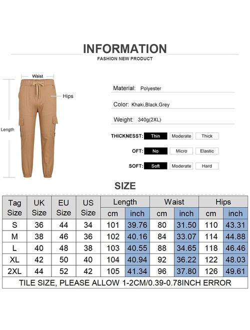 Mens Casual Slim Fit Pants Summer Cargo Stretch Solid Outwear Trousers Fashion Elastic Drawstring Pockets Sport Long Pants