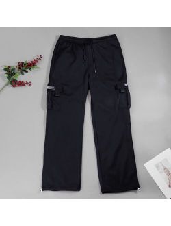 2021 Hot Sale Men's Rope Loosening Waist Solid Color Pocket Trousers Loose Sports Trousers Cargo Trousers hombres conjuntos #19