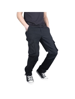 Jogging Sports Pants Men Loose Multi-Pocket Straight Pants Solid Color Casual Hip-Hop Streetwear Outdoor Running Pants Plus Size