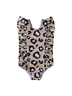 Argorgeous Toddler Baby Girls Swimsuit Backless Ruffle Leopard Print One-Piece Swimwear Bathing Suit Tankini