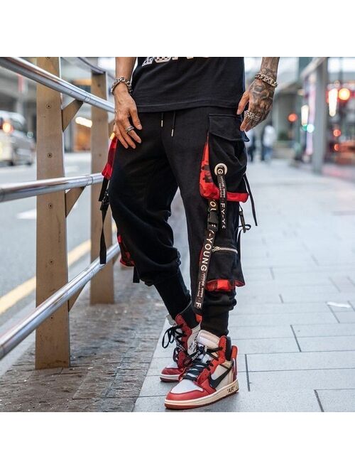 Men Purple Joggers Pants Mens Pockets Streetwear Cargo Pants Male Hip Hop Track Pants Korean Fashions Overalls