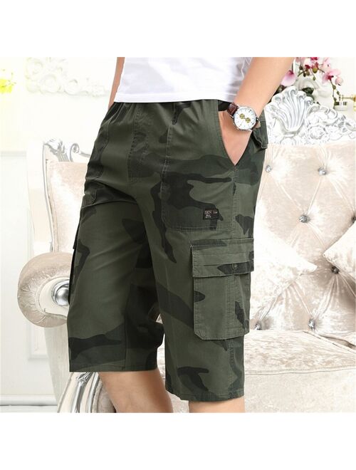 2020 Men's Camouflage printing Shorts High Waist Elastic Waist Multi Pocket Cropped Cotton Shorts Overalls Male Summer Shorts