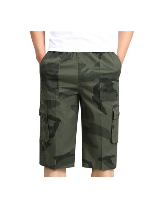 2020 Men's Camouflage printing Shorts High Waist Elastic Waist Multi Pocket Cropped Cotton Shorts Overalls Male Summer Shorts