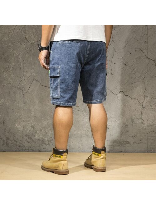 Plus Size 48 50 52 Men's Loose Blue Denim Shorts Summer New Big Pocket Straight Jeans Cargo Shorts Male Brand