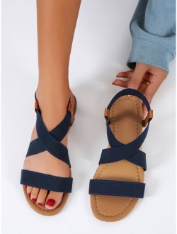 Elastic Cross Strap Flat Sandals