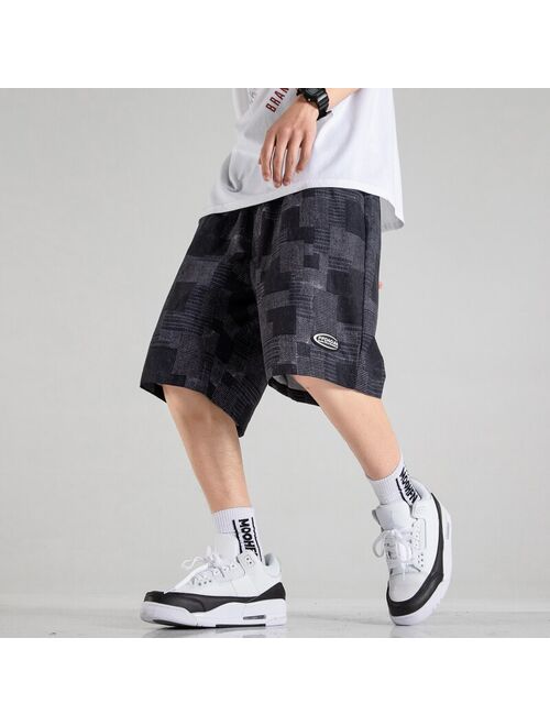 WWKK 2021 Summer Cargo Shorts Men Trend Brand Men's High Street Drawstring Knee Length Pants Print Casual Shorts Male