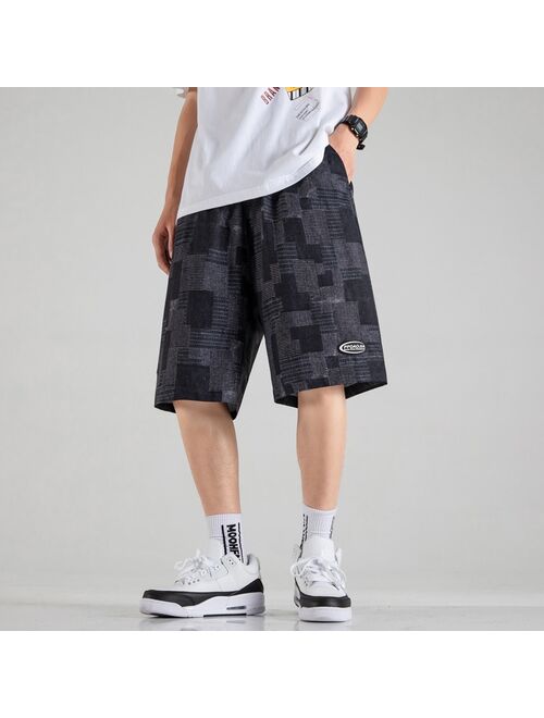 WWKK 2021 Summer Cargo Shorts Men Trend Brand Men's High Street Drawstring Knee Length Pants Print Casual Shorts Male