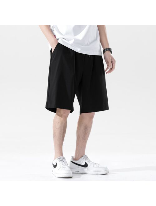 Black Shorts Men Japanese Style Polyester Running Sport Shorts for Men Casual Summer Elastic Waist Solid Shorts Printed Clothing