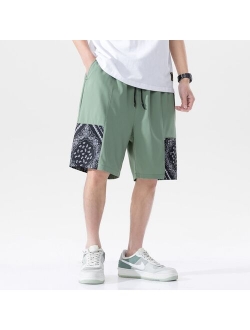 WWKK Mens Shorts Casual Short Pants Men Sports Shorts Drawstring Shorts Men's Clothing Korean Fashion Shorts for Men Printed