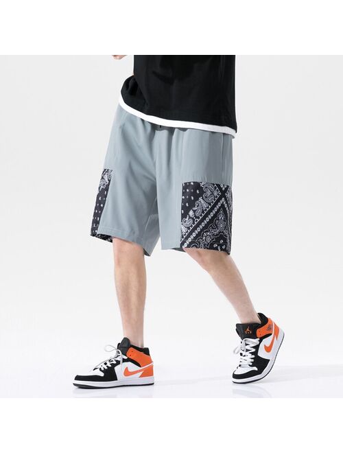 WWKK Mens Shorts Casual Short Pants Men Sports Shorts Drawstring Shorts Men's Clothing Korean Fashion Shorts for Men Printed