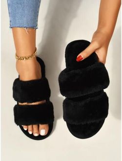 Two Band Fluffy Slippers
