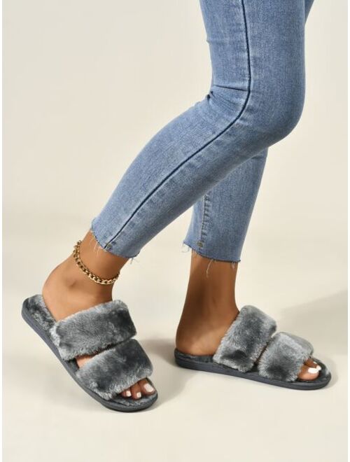 Shein Two Band Fluffy Slippers