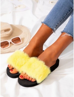 Open Toe Fluffy Slides