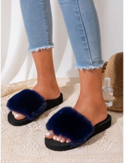 Open Toe Fluffy Slides