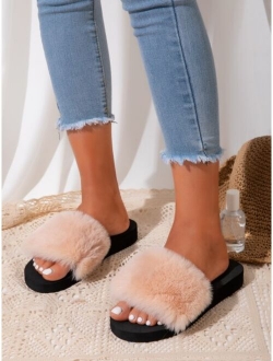 Open Toe Fluffy Slides