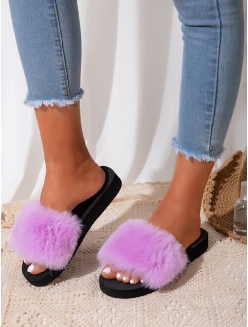 Shein Open Toe Fluffy Slides