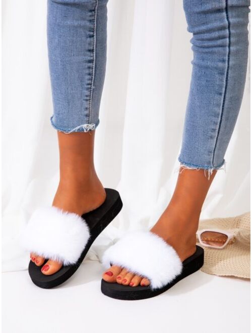 Shein Open Toe Fluffy Slides