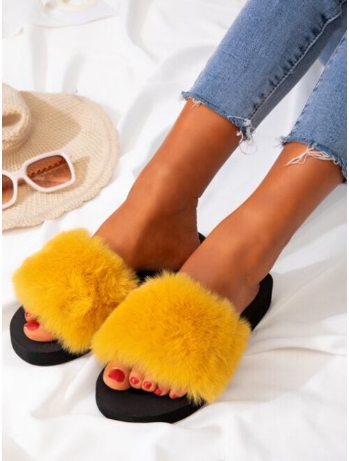 Shein Open Toe Fluffy Slides