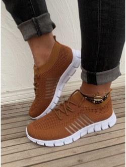 Lace-up Decor Knit Sneakers