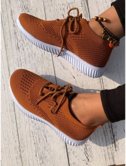 Lace Up Decor Knit Sneakers