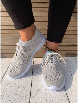 Lace Up Decor Knit Sneakers