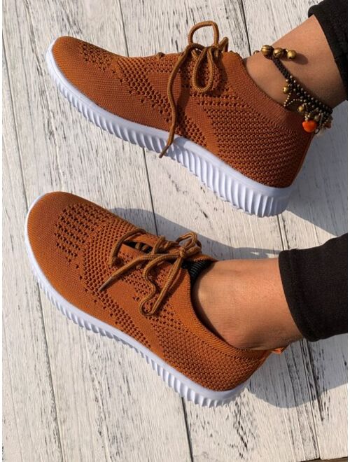 Shein Lace Up Decor Knit Sneakers