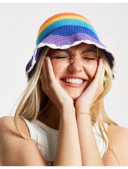 crochet bucket in rainbow stripe