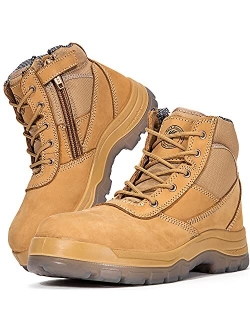 Men's Work Boots, Steel Toe, Slip Resistant Safety Oiled Leather Work Boots