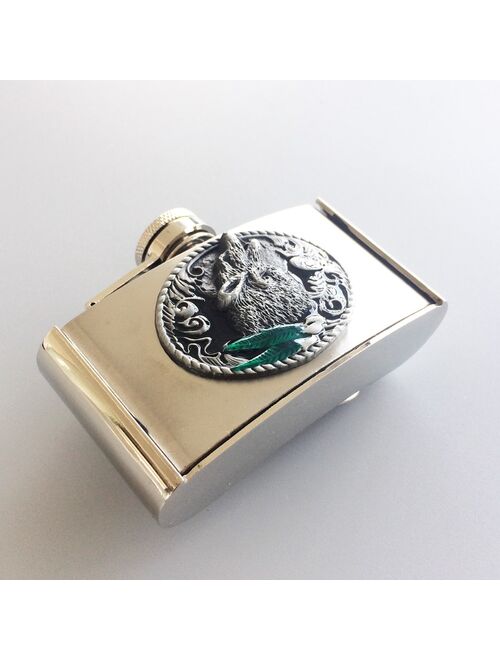 Retail Belt Buckle (Western Wolf 3oz Flask) BUCKLE-FL-Wolf Flask Belt Buckle Free Shipping also Stock in US