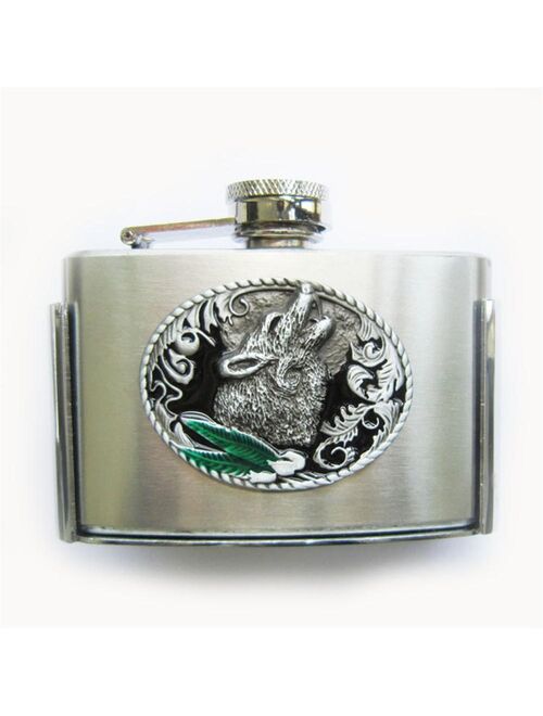 Retail Belt Buckle (Western Wolf 3oz Flask) BUCKLE-FL-Wolf Flask Belt Buckle Free Shipping also Stock in US