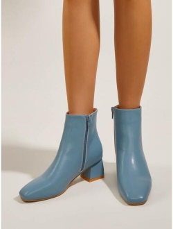 Square Toe Minimalist Chunky Heeled Boots