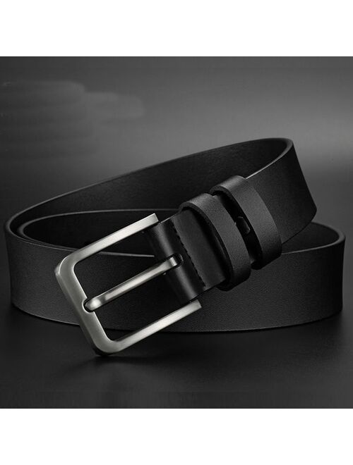 Fashion Men Belts Cowhide Pin Buckle Belt Men's Single Layer Leather Perforated Belt For Jeans Cinturon Cowboy Hombre #L12