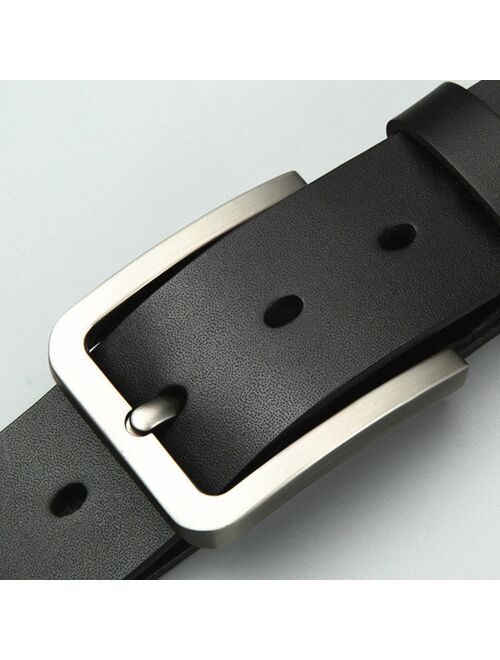 Fashion Men Belts Cowhide Pin Buckle Belt Men's Single Layer Leather Perforated Belt For Jeans Cinturon Cowboy Hombre #L12