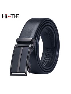 PD-0065 Brand Men Belt Automatic Genuine leather Black Business Style Ratche Buckle Fashion Solid Leather Belts for Men Waist